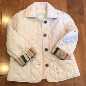 Girls Burberry pink nova quilted jacket size 5